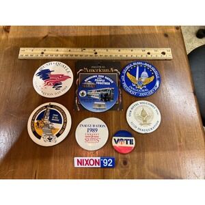 Lot of 8 Political Button Pins George Bush Dan Quayle 1989 Inauguration Nixon 92